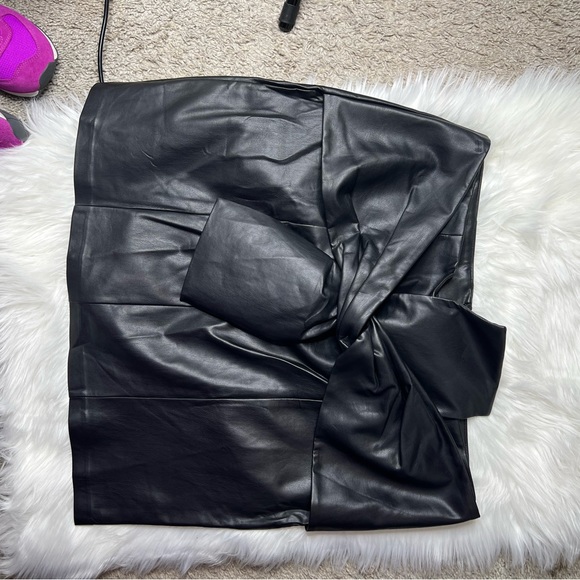 Tie Faux Front Leather Mini Skirt - Picture 2 of 5